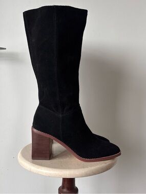 ‘Crown Vintage’  Genuine suede knee-high boots with stacked block heel